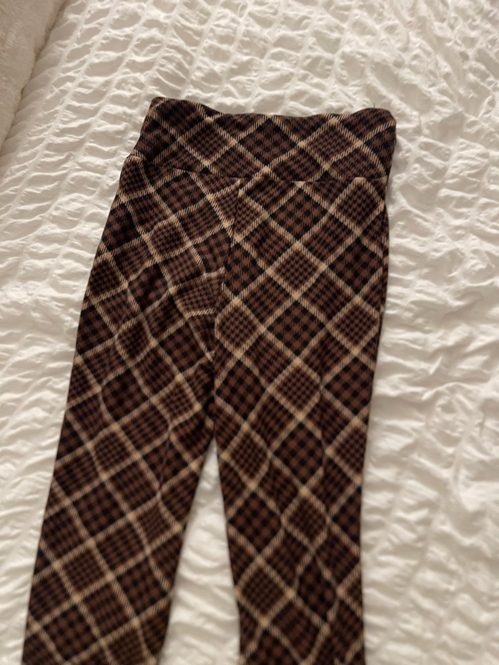 Brown Plaid Knit Leggings